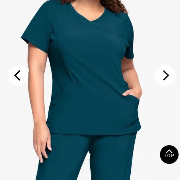 Cherokee Infinity Caribbean Blue Short Sleeve Women's Scrub Top - Picture 1 of 6